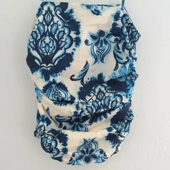 NWT Zara Blue and White Pattern Ruched Cami Top - Picture 7 of 9